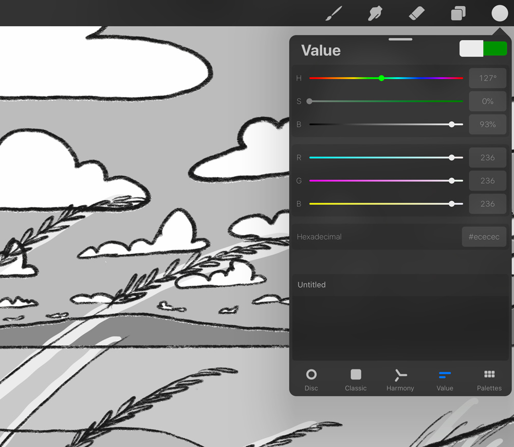 procreate color picker apple pencil